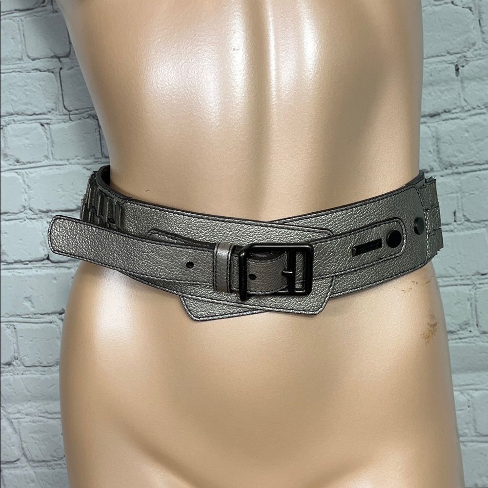 Burberry Gunmetal Silver Gray Leather Belt Large